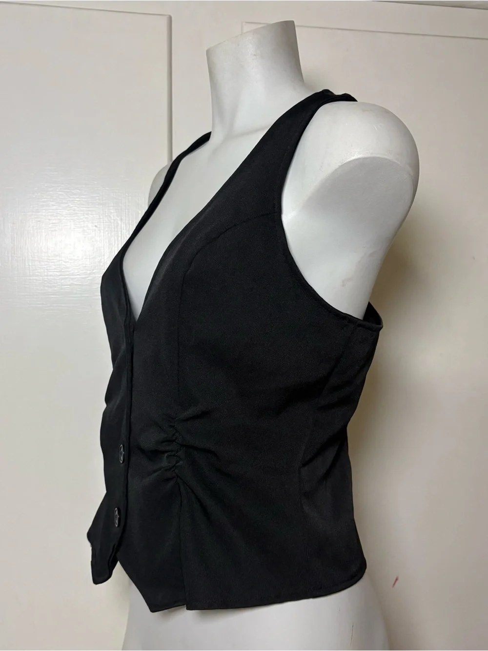 Y2K Stooshy Black Ruched Cropped Vest